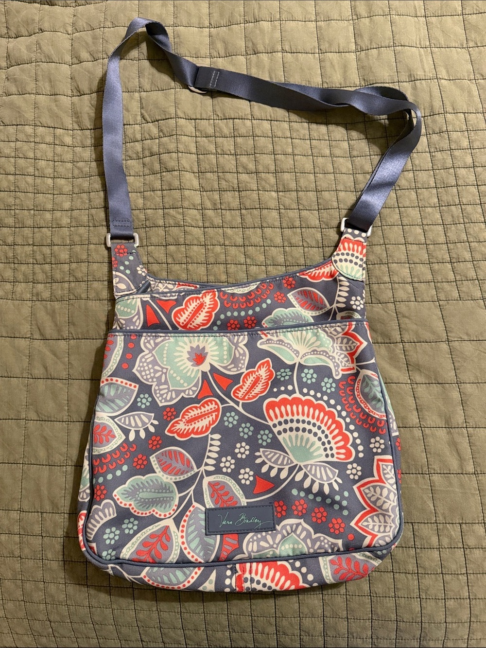 Vera Bradley Canvas Nomadic Floral Gray Coral Sage Green Crossbody Bag / Purse